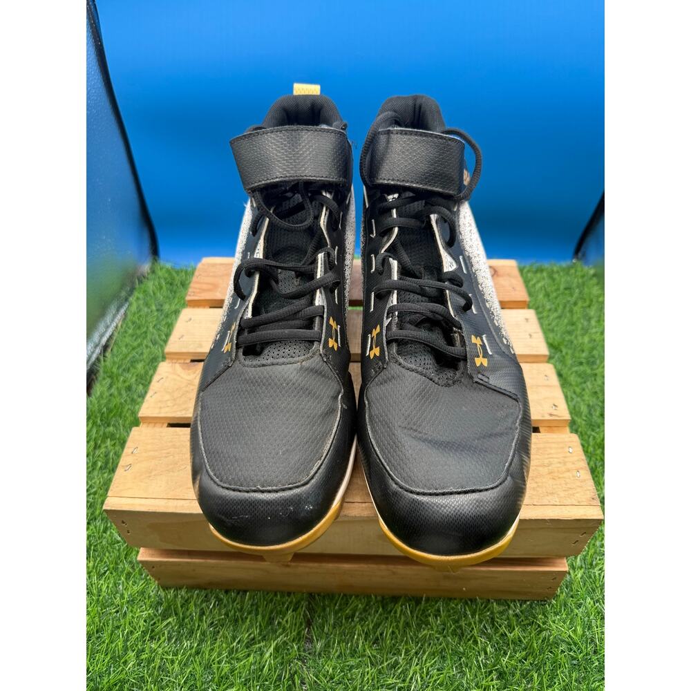 Under Armour Harper 6 Mid Molded Baseball Cleats-Black White Gold-Men's Size 12 - Picture 3 of 9